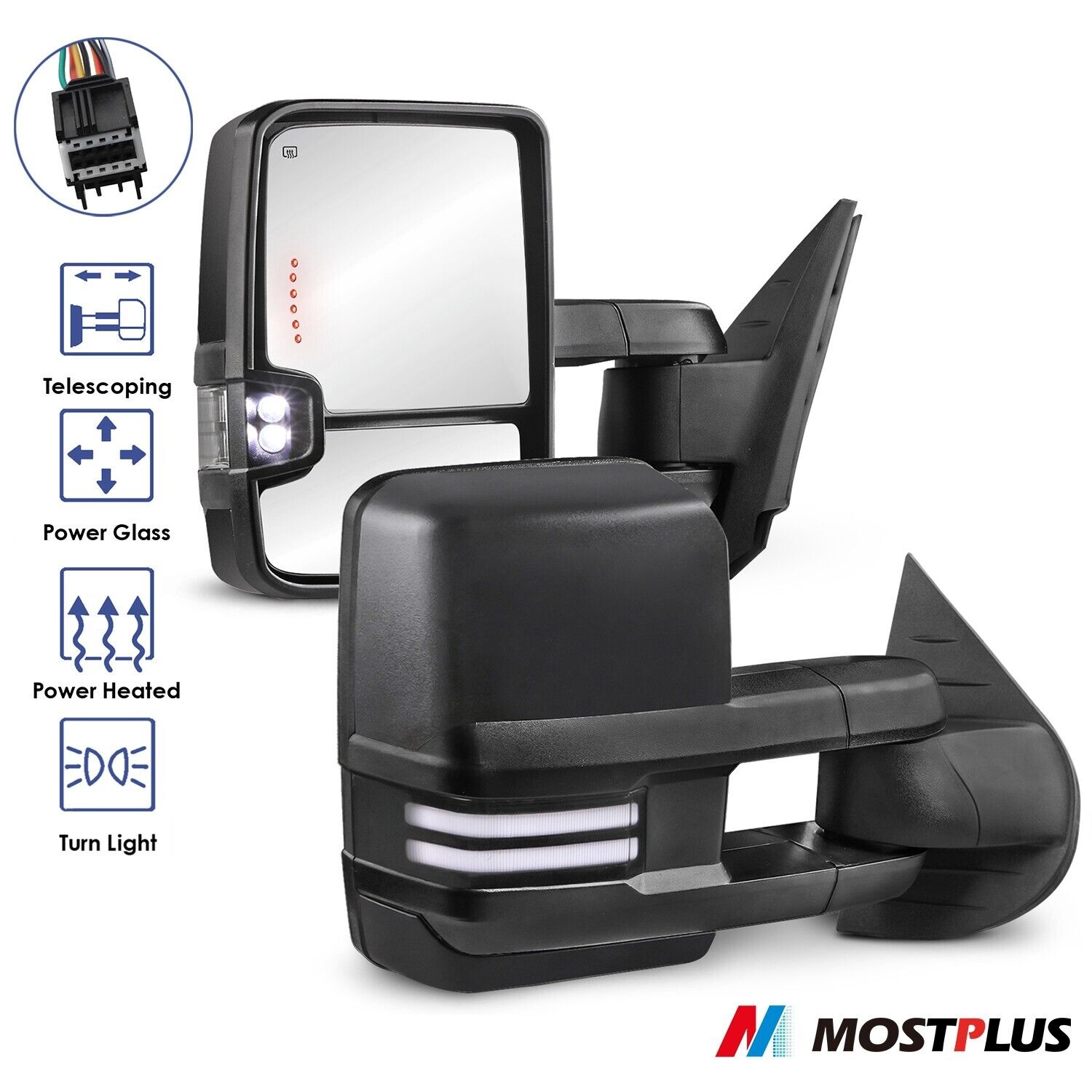 MOSTPLUS Power Heated Tow Mirrors Dynamic Signal for 2007-2014 Chevy Silverado GMC Sierra